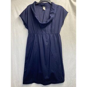 J-Crew Cowl Neck Short Sleeve Linen Sheer Sheath Dress Women Small Navy Pullover